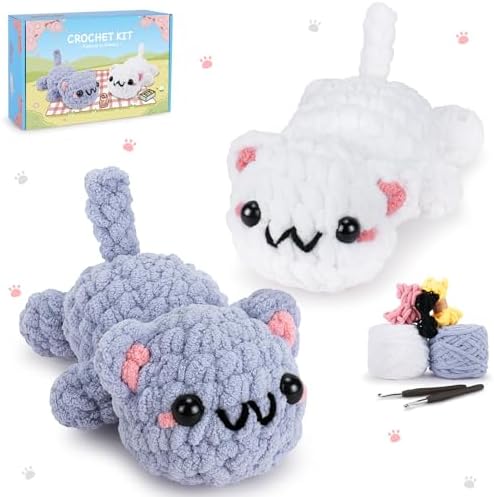 2PCS Kitty Crochet Kit for Beginners Cats Crochet Starter Kit for Adults