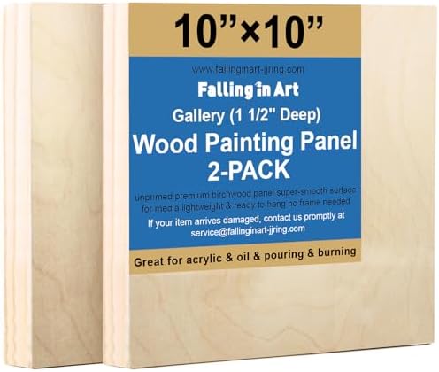 Falling in Art 2 Pack 10x10'' Unfinished Gallery Birch Wood Canvas Panels | Birch Wood Panels Kit, 1 1/2" Deep Art Cradle Boards for Painting, Pouring, Burning,Epoxy Resin, Laser Engraving Cutting