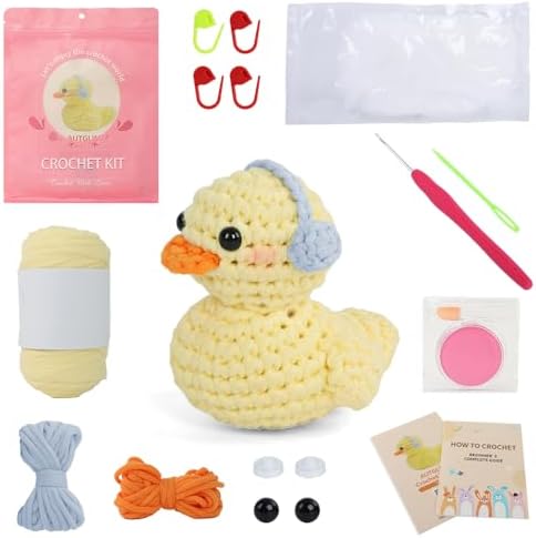 Duck Crochet Kit for Beginners Adults & Kids, Amigurumi Learn to Crochet Starter Kit with 4K Step-by-Step Video Tutorials, Includes Pre-Started Yarn, Crochet Hooks & Accessories - Yellow Duck