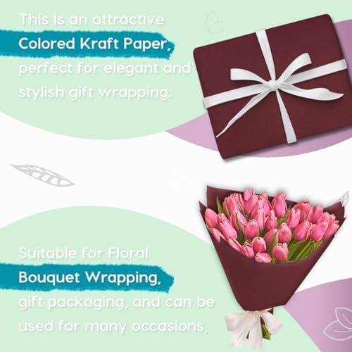 PerkHomy 24" x 2,400" (200') Wine Red Kraft Paper Roll for Craft Bulletin Board Paper Art Table Covering Crafting Gift Wrapping Bouquet Packing Parcel 80GSM 55LB (Wine Red, 24" x 200')