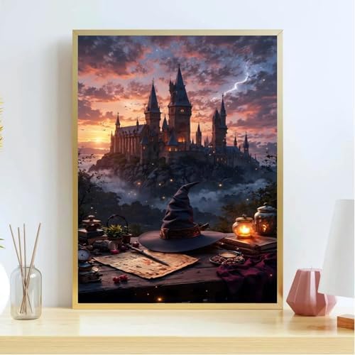 koemhxb Magical Castle Paint by Numbers Kit for Adults Beginners, Magic Hat Adult Paint by Numbers on Canvas, Acrylic Painting Crafts for Home Decor (16x20inch)