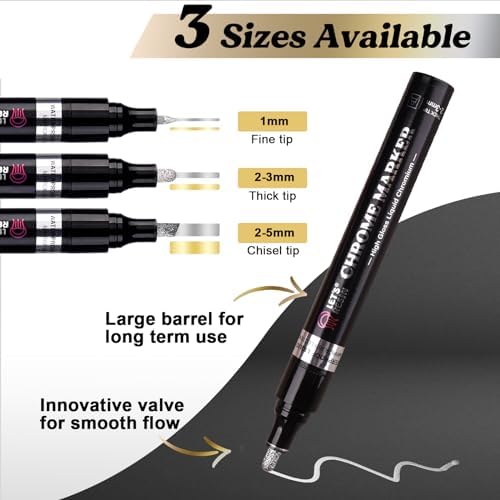 LET'S RESIN 6Pcs Mirror Chrome Markers,3 Sizes Shiny Chrome Paint Pen | Large Barrel, Quick Dry,Oil-based,Silver & Gold Markers for Metal, Resin,Model Painting,Marking,Jewelry Repair Kit