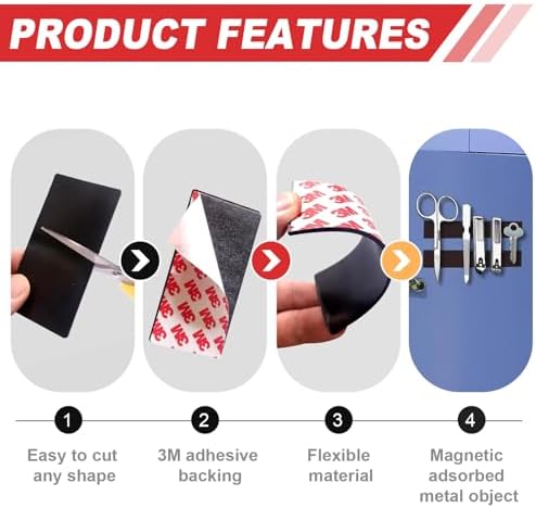 Thaibear Magnetic Strips, Flexible Magnet Strips with Adhesive Backing (8 Pack, 4" x 2") Strong Adhesive Magnetic Tape for DIY, Crafts, Fridge - Sticky Magnet Tape Strip for Wall