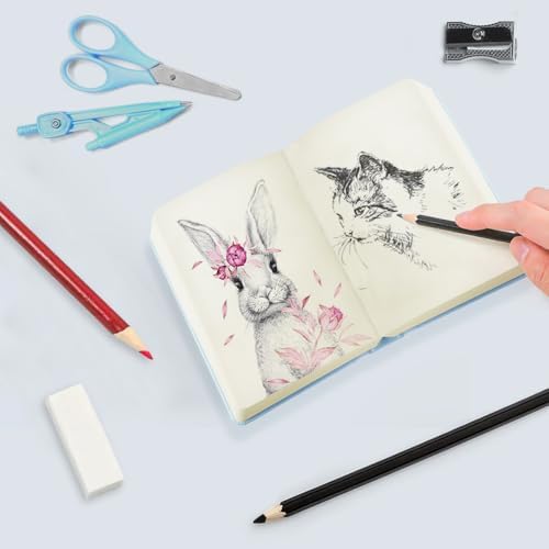 Mifuner Small Rectangle 3.5x5.5 200 Sheets 105gsm Mini Notebooks Blank Pages Sketchbooks Pocket Paint Writing Diary Memo PU Leather Cover Blue