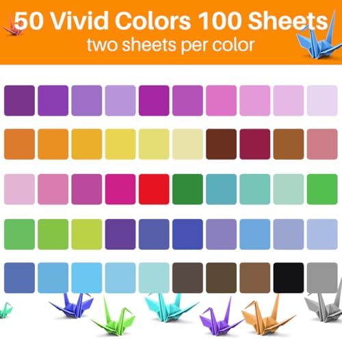 Opret Origami Paper Large Single Sided for Arts and Crafts Projects | Origami Papers, 4X4 Inch / 10X10cm, 100 Sheets, 50 Vivid Colors