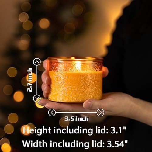 10 oz Embossed Glass Candle Container with Bamboo Lids and Labels,Orange Candle Jars for Making Candles,Mandala Design - Pack of 9