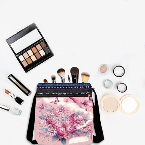 LSQFS Diamond Art Painting Crossbody Bag for Adults, Butterfly Floral DIY Diamond Art Kits for Women, PU Leather Shoulder Purse Craft Kit
