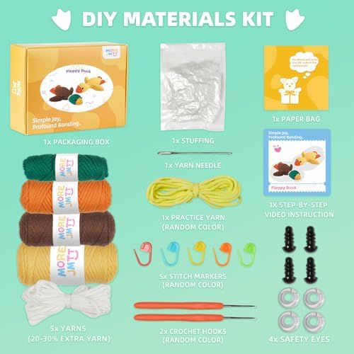 MOREJMTT Crochet Kit for Beginners, Learn to Crochet, Include Easy Knitting Soft Yarn, Step-by-Step Video Tutorial, Hook, Holiday Birthday Gift for Adults(2 Pack Ducks)