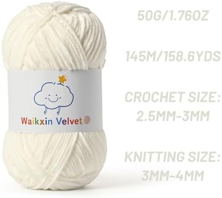 3 Pack Fluffy Chenille Yarn for Crocheting，Baby Yarn for Crocheting Soft，150g/5.28oz Velvet Amigurumi Yarn ，Fingering Weight Yarns for Crocheting Baby Blankets、DIY Craft.(3 Milky White)
