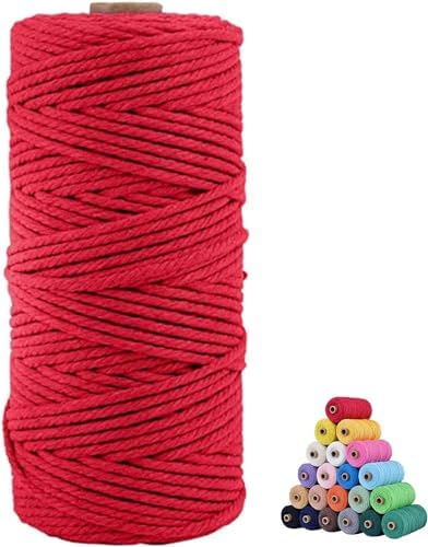 Macrame Cotton Cord 2mm x 219Yards, Red Natural Macrame Rope, Perfect Macrame Supplies Cotton Cord for Macrame Plant Hangers DIY Crafts (Red, 2mm*219Yards)