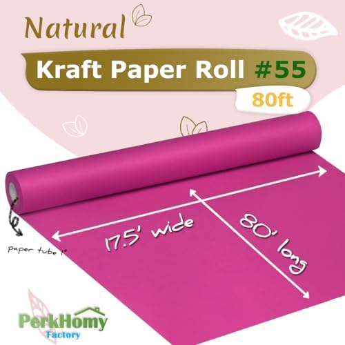 PerkHomy Rose Red Kraft Paper Roll 17.5" x 960" (80') for Gift Wrapping Bouquet Flower Art Painting Craft Writing Packaging Shipping 80GSM 55LB (Rose Red, 17.5" x 80')