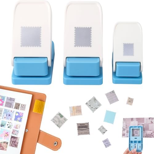 3 Pcs Stamp Punch, 1x0.8inch/0.6x0.5inch Mini Rectangle Postage Stamps Punches, 1x1inch Square Stamps Hole Punch, Stamp Cutter Hole Puncher, Paper Punches for Crafting DIY Scrapbooking Journaling