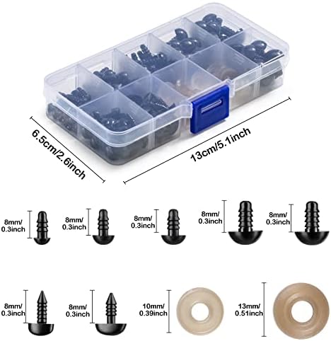 270PCS Safety Eyes and Noses, Black Plastic Eyes and Teddy Bear Nose with Washers for Doll Making for Crafts