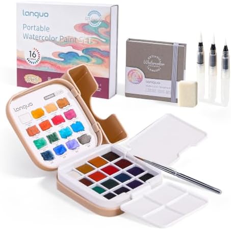Mini Watercolor Paint Set 16 Colors, Travel Art Kit All-in-One