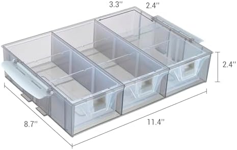 MyGift Single Stackable Tray, Add-on for 11 Inch Smoke Gray Transparent Arts & Crafts Storage Box, 9 Compartment Sewing Supplies Organizer with 3 Drawers and Removable Dividers