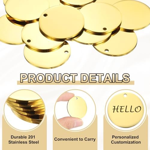 HARFINGTON 10pcs Round Blank Stamping Tag 35mm for Bracelet Crafts Gold