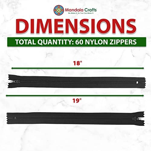 Mandala Crafts 60 PCs Assorted Closed-End 18 Inch Nylon Zippers for Sewing