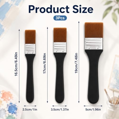 3PCS Large Paint Brush Wide Flat Acrylic Paint Nylon Bristle Varnish Brush