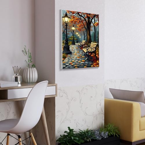 ATDMS Paint by Numbers Kit for Adults with Frame Autumn Landscape Paint by Number with Easel Forest Adult Paint by Number Kits Framed Canvas DIY Acrylic Oil Painting kits for Home Wall Decor 8x12 Inch