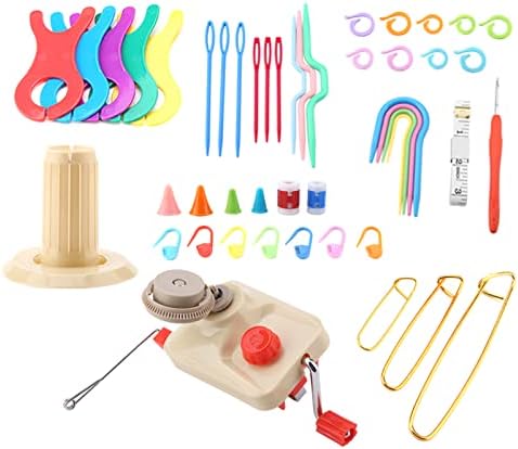 Knitting Wool Winder Kit with Winder Pin Counter Inch Meter, DIY Knitting Tool Set, Essential Weaving Accessories for Home and Studio, Metal and Plastic Winding Device with Multipl