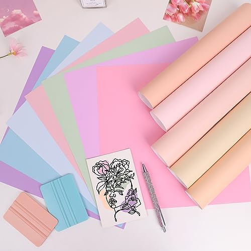 VINYL FROG Pastel Adhesive Vinyl Bundle - 12 Sheets 12"x12" Matte Boho Craft Vinyl 12 Assorted Colors Vinyl Packs for Most Kinds of Cutting Machines, Car Decal, Decor Sticker (Pack of 2)