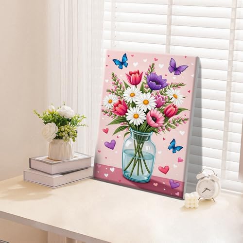 ATDMS Paint by Numbers Kit for Adults with Easel Flowers Paint by Number with Frame Floral Paint by Number with Easel DIY Acrylic Oil Painting Kits for Gift Home Wall Decor 8x12 Inch
