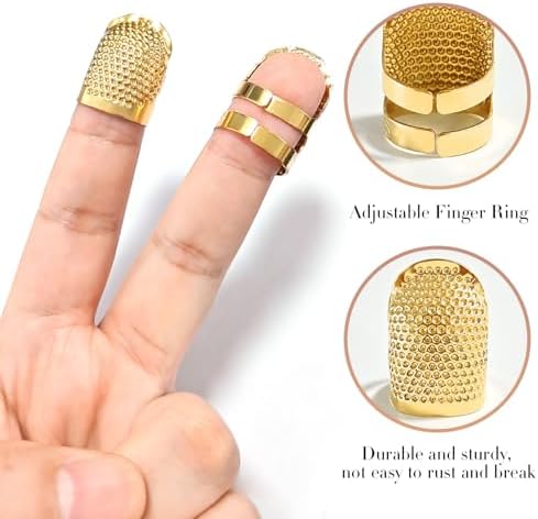 ZESION 4Pcs Sewing Thimbles, Adjustable Metal Thimbles for Hand Sewing Finger Protector, Quilting Craft Accessories for Knitting Needlework DIY Tools, Gold(2 Sizes, S/M)
