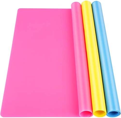 LEOBRO Silicone Mat, 3 PCS Silicone Mats for Crafts, Resin Molds, Play Dough Mat, Placemat, Clay Mats, for Epoxy Resin, Crafts, Yellow & Hot Pink & Blue, 15.7”x 11.7