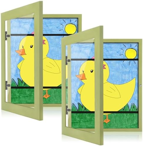[2-Pack] Kids Art Frames, 8.5x11 Front Opening Kids Artwork Frames Changeable, Soft Yellow Green Artwork Display Storage Frame for Wall, Holds 50 Pcs, for 3D Picture, Crafts, Children Drawing, Hanging