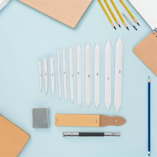 YARNOW Sketch Drawing Art Blending Stumps and Tortillions Set and Kneaded Eraser with Sandpaper Pencil Sharpener 33pcs and Pencil Extension Tool for Studio Work and Outdoor Sketching