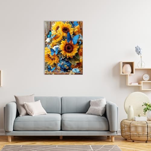 MAXBYE Framed Paint by Numbers Kits for Adults Beginners with Wooden Easel, Sunflower Crafts Art Kit with Frame, DIY Butterfly Canvas by Numbers for Gift Home Wall Decor 10×14 in