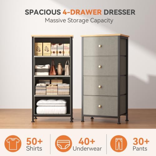 Sweetcrispy Dresser for Bedroom, 4 Drawer Storage Cabinet, Tall Nightstand