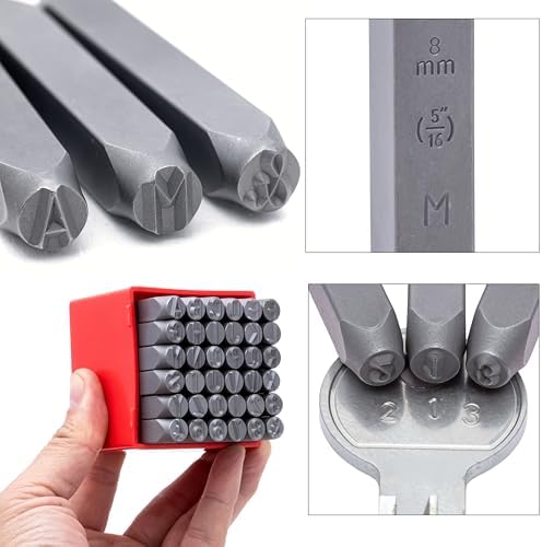 NEIKO 02625A Number and Letter Punch Set with Heat-Treated Steel Punches, Imprinting & Arts and Crafts, 5/16" (8MM) Shaft, 36 Pc Stamp Set, Uppercase Letter & Number Punch Set (A-Z / 0-8 / "&" Symbol)