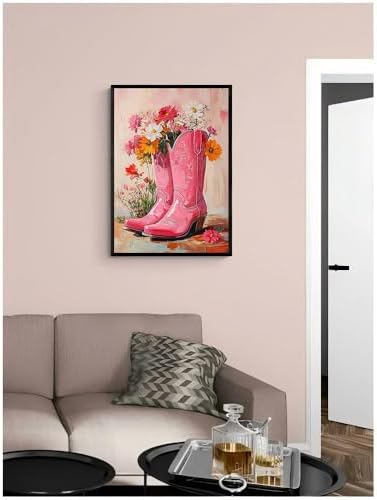 GEWOUVIN Pink Boots Diamond Art Kits for Adults, Diamond Painting Kit for Beginners, Round 5D DIY Diamond Dots Art,Full Drill Painting Kit Art and Crafts for Adults Home Wall Decor【11.8x15.7inch】