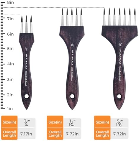 Multi-Head Round Comb Brush Set - Fuumuui 3Pcs Professional Synthetic Brushes, Designed for Textures and Special Effects for Acrylic Painting, Oil & Watercolor - Texture Brushes, Short Handle