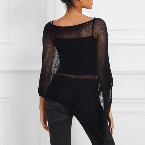 Women Sheer Poncho Top Knit Crochet Irregular Shrug Bolero Shawl Lightweight See Through Beach Cover Up