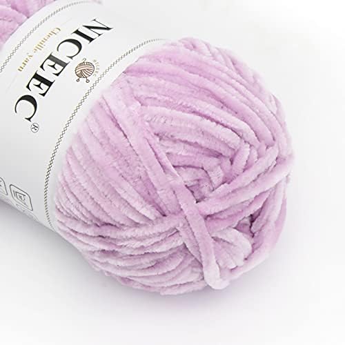 NICEEC 3 Skeins Soft Chenille Yarn 3 x85m (3X 93yds, 3X 50g)_Purple
