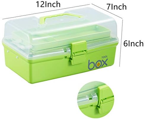 Kinsorcai 2PCS 12'' Three-Layer Clear Plastic Storage Box/Tool Box, Multipurpose Organizer and Portable Handled Storage Case for Art Craft and Cosmetic (Green)