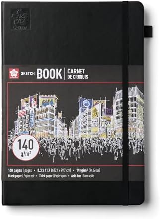 Sakura Sketchbook A4, Hardcover, 160 Pages, 8.3 x 11.7", Black, Black Paper