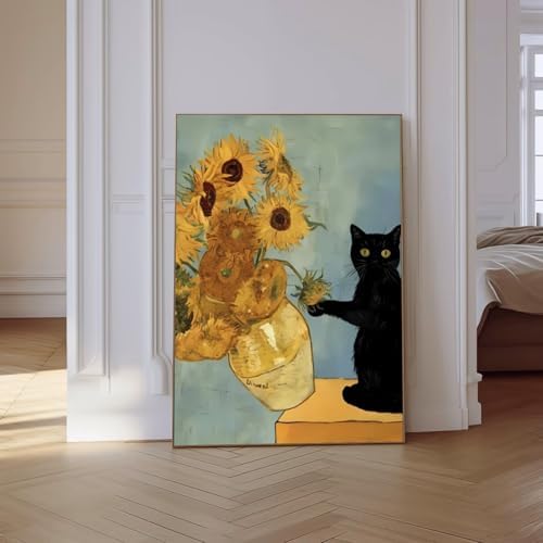 VeGuude Cat Diamond Art Kits for Adults, Full Drill Van Gogh Sunflowers Diamond Painting Kits for Beginners, DIY Full Rhinestone 5D Diamond dots (Gemstone Craft), Home Wall Decoration (12x16 inch)