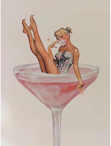 Pink Cocktail Diamond Art Kits for Adults Round Diamond Painting12x16 Inch
