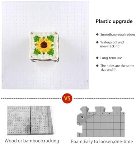 13’’Crochet Blocking Board with 20 Pegs/Pins Granny Square Blocking Boards for Crochet Projects,Plastic Waterproof Crochet Peg Blocking Board Gift for Crocheters and Beginners