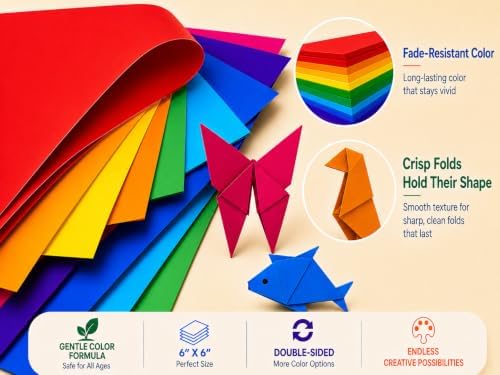 BUBU Origami Paper Kit 1000 Sheets 6x6 Inch Colored Craft Paper with Guide | Double Sided,Step-by-Step Guide,Multi Colors,No Fading Paper,Clean Crisp Folds,Perfect for Kids,Beginner,School Craft,Adult