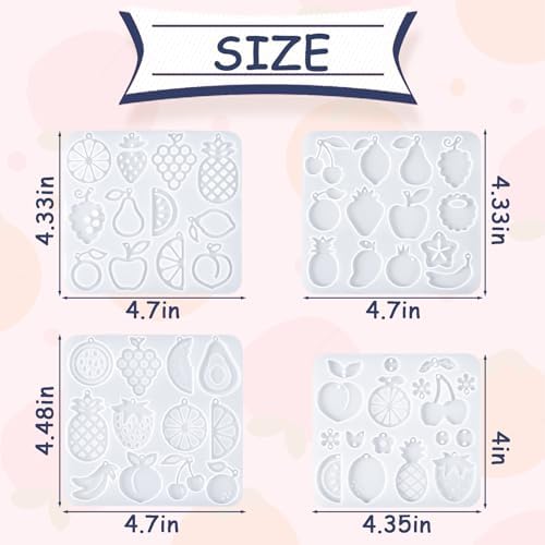 YODOYO Earring Resin Molds 4pcs Fruit Keychains Resin Jewelry Making Mold