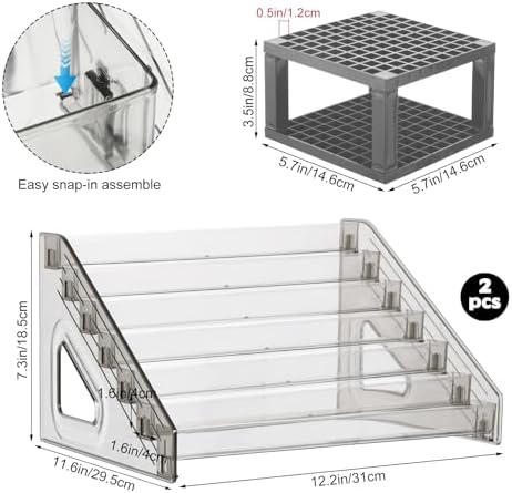 YEXEXINM 2 Pcs Clear Paint Organizer With Paint Brush Holder,7 Layers Acrylic Paint Organizer,Paint Storage Rack,Craft Paint Organizer Rack,Miniature Paint Holder for Paint Storage(Gray)