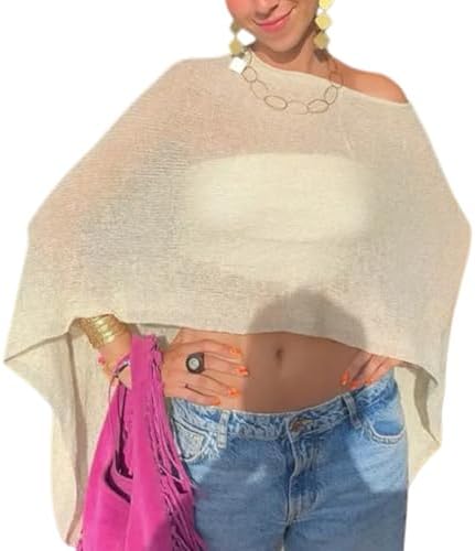 Women Sheer Poncho Shawl Top Lightweight Knit Pullover Beach Cover Up Tops