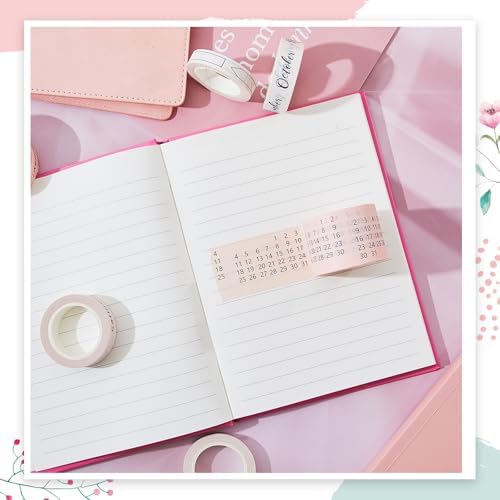 Chuangdi 9 Rolls Calendar Washi Tape Set,Light Brown, Beige, Pink | Vintage Day Week Month Date Number Calendar Washi for Journaling, Planner Decoration, Journal Labels, Arts Crafts