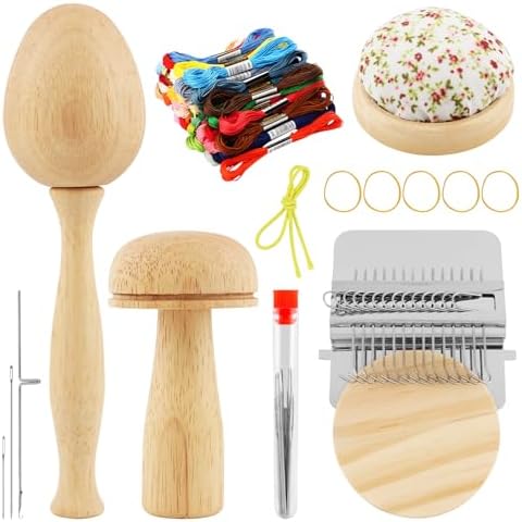 Mini Darning Mushroom Loom Kit, 14 Hooks Weaving Tool