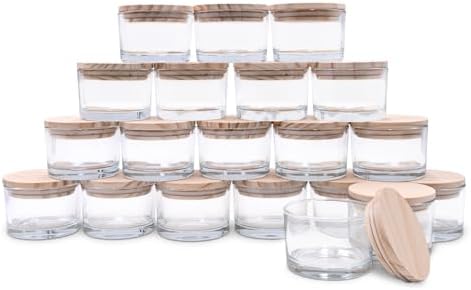SHOWIN Thick Candle Jars for Making Candles 20 Pcs, 4 OZ Empty Jars with Wood Lids for Candle Making, Sample Container, Clear