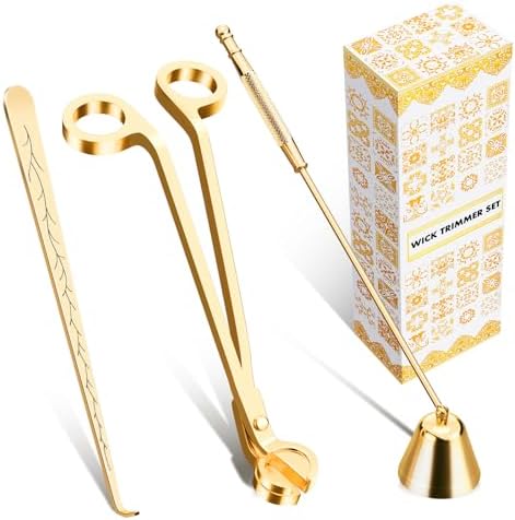 calary Candle Wick Trimmer, Candle Snuffer and Wick Dipper & Candle Accessory Set, 3 in 1 Candle Care Kit for Candle Lover (Gold)